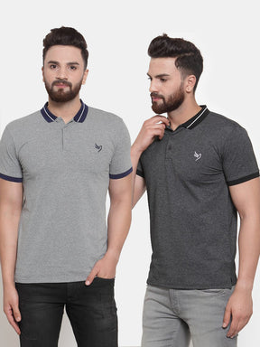 Mens Plain Grey And Black Combo Of 2 Polo T-Shirts