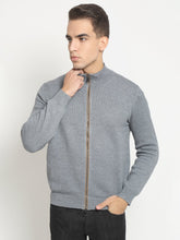 Men Grey High Neck KNIT Solid Pullover