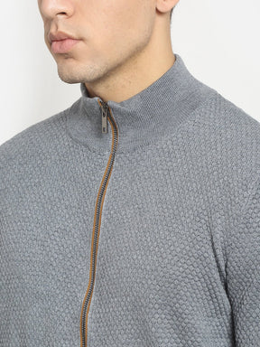 Men Grey High Neck KNIT Solid Pullover