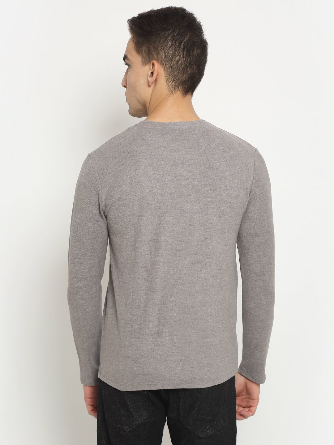 Men Grey Round Neck Solid T-Shirt