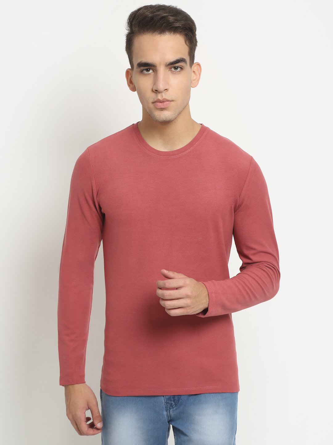 Men Red Round Neck Solid T-Shirt