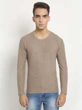 Men Khaki Round Neck Solid T-Shirt