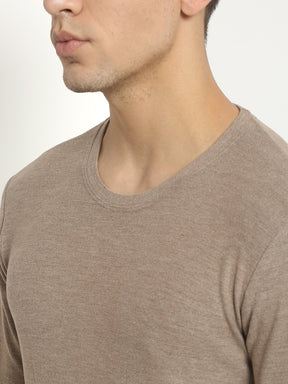 Men Khaki Round Neck Solid T-Shirt