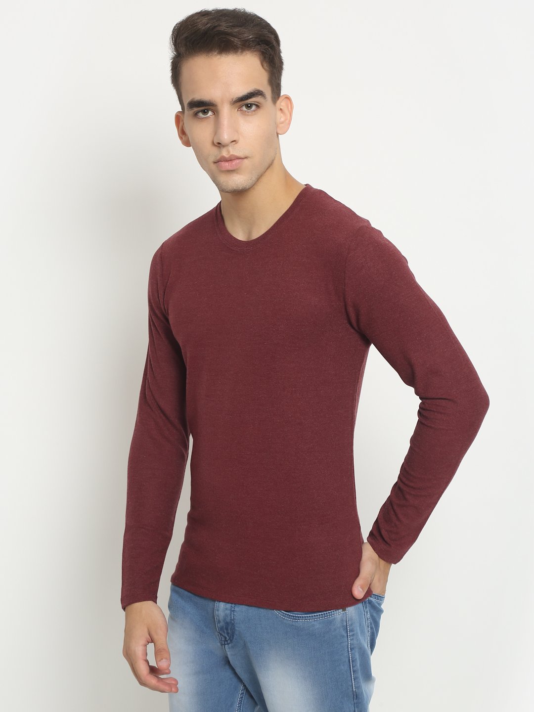 Men Red Round Neck Solid T-Shirt