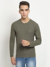 Men Olive Round Neck Solid T-Shirt