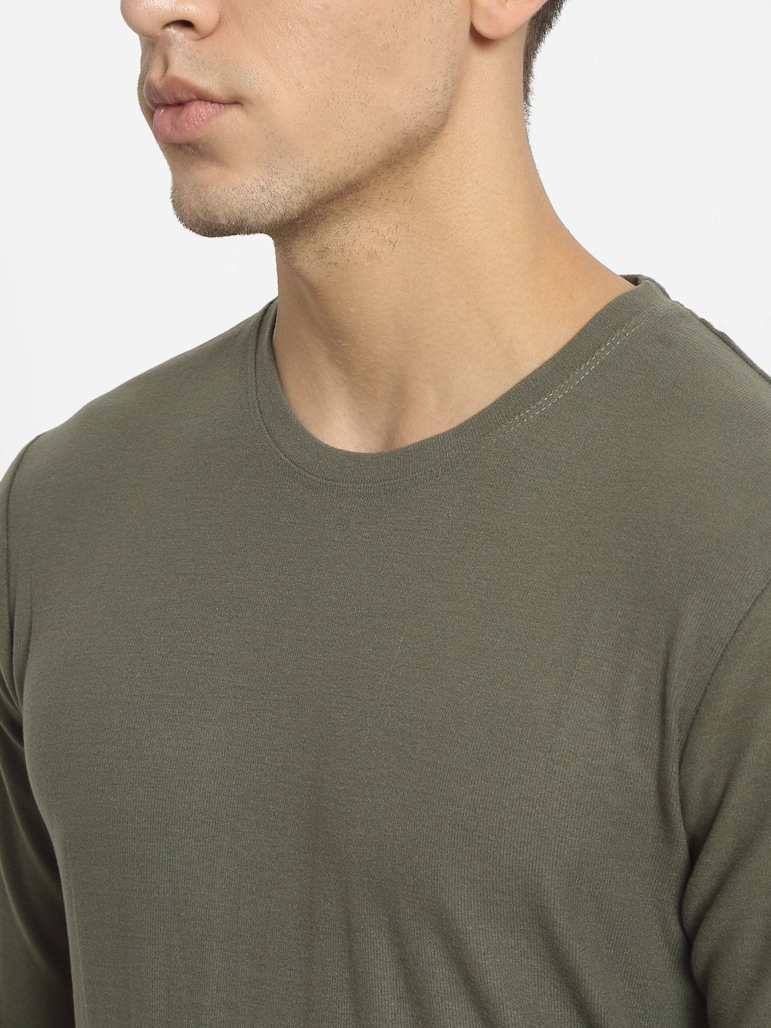 Men Olive Round Neck Solid T-Shirt