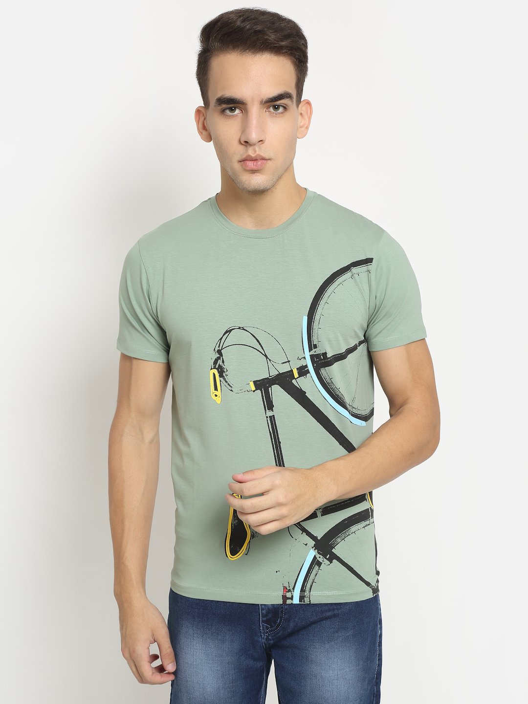 Men Olive Alpha Printed T-Shirt