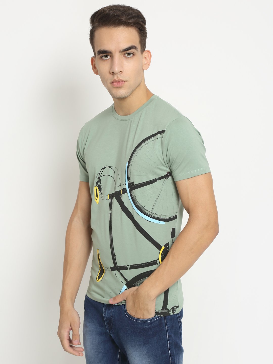 Men Olive Alpha Printed T-Shirt