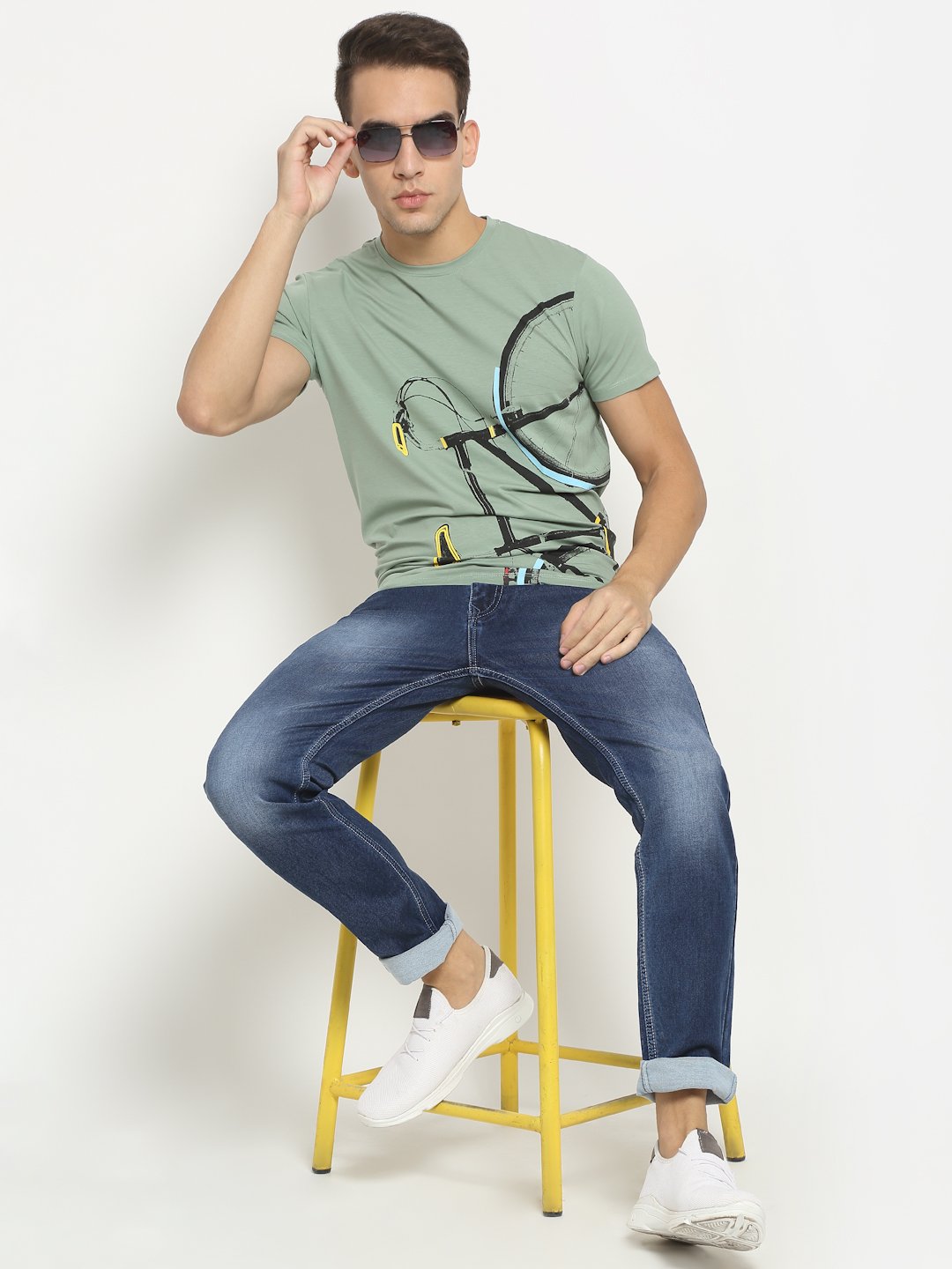 Men Olive Alpha Printed T-Shirt