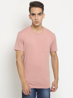 Men Pink Round Neck Cotton Solid T-Shirt
