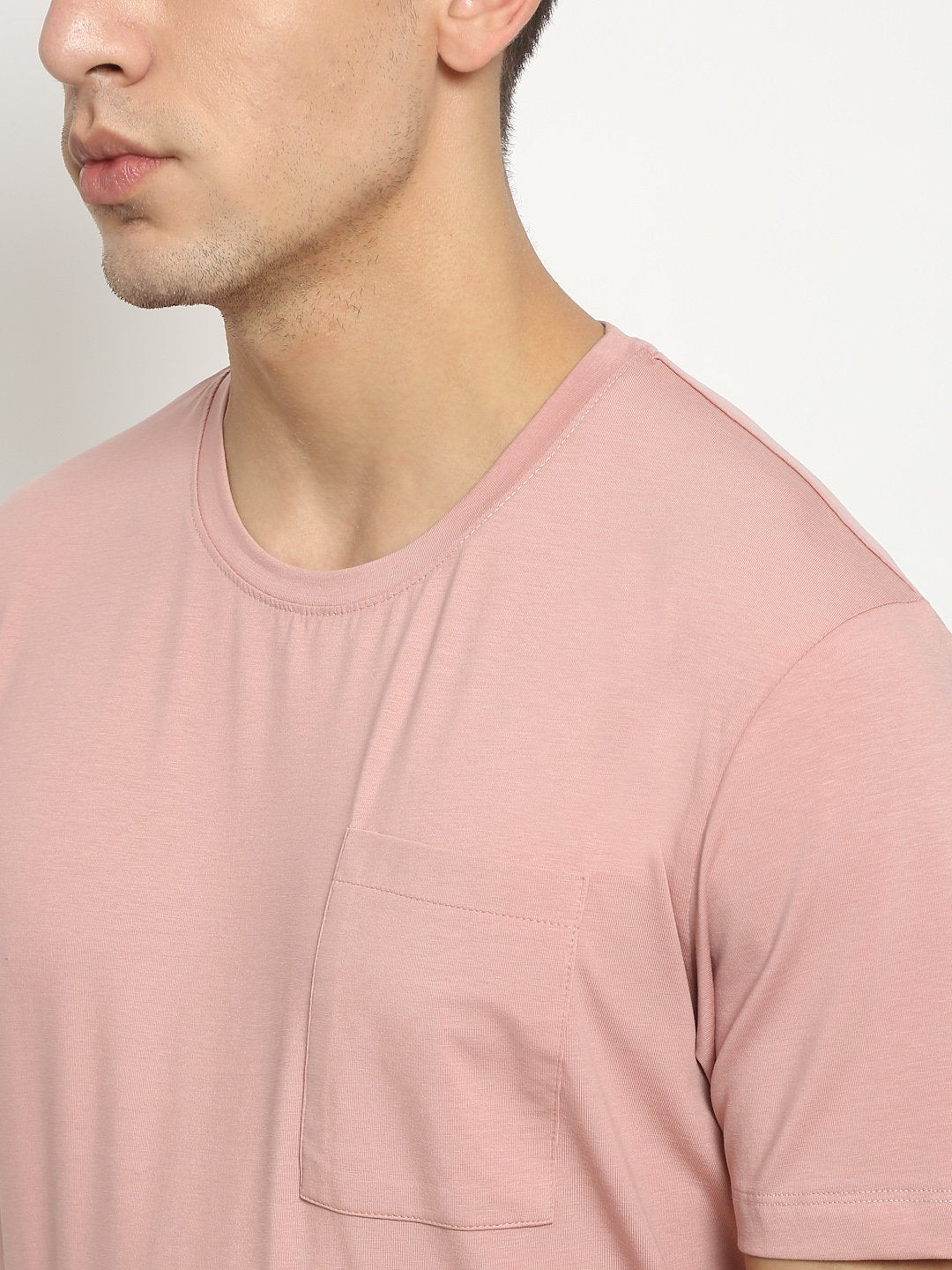 Men Pink Round Neck Cotton Solid T-Shirt - Global Republic