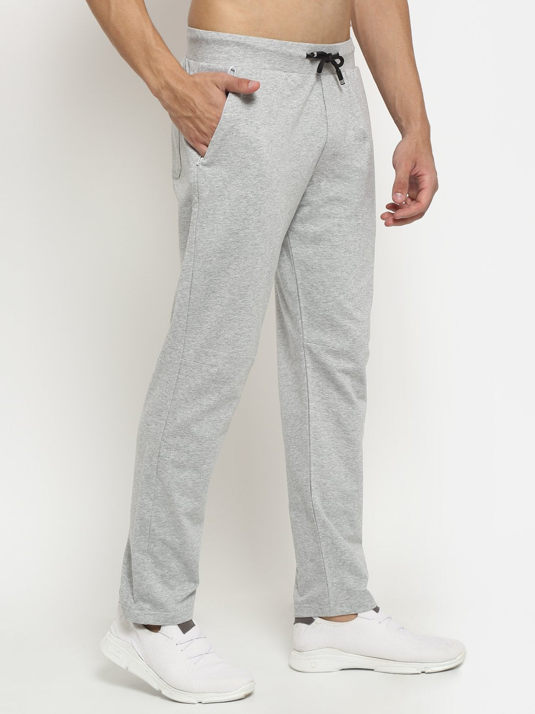 Men Grey Solid Cotton Lycra Lower - Global Republic