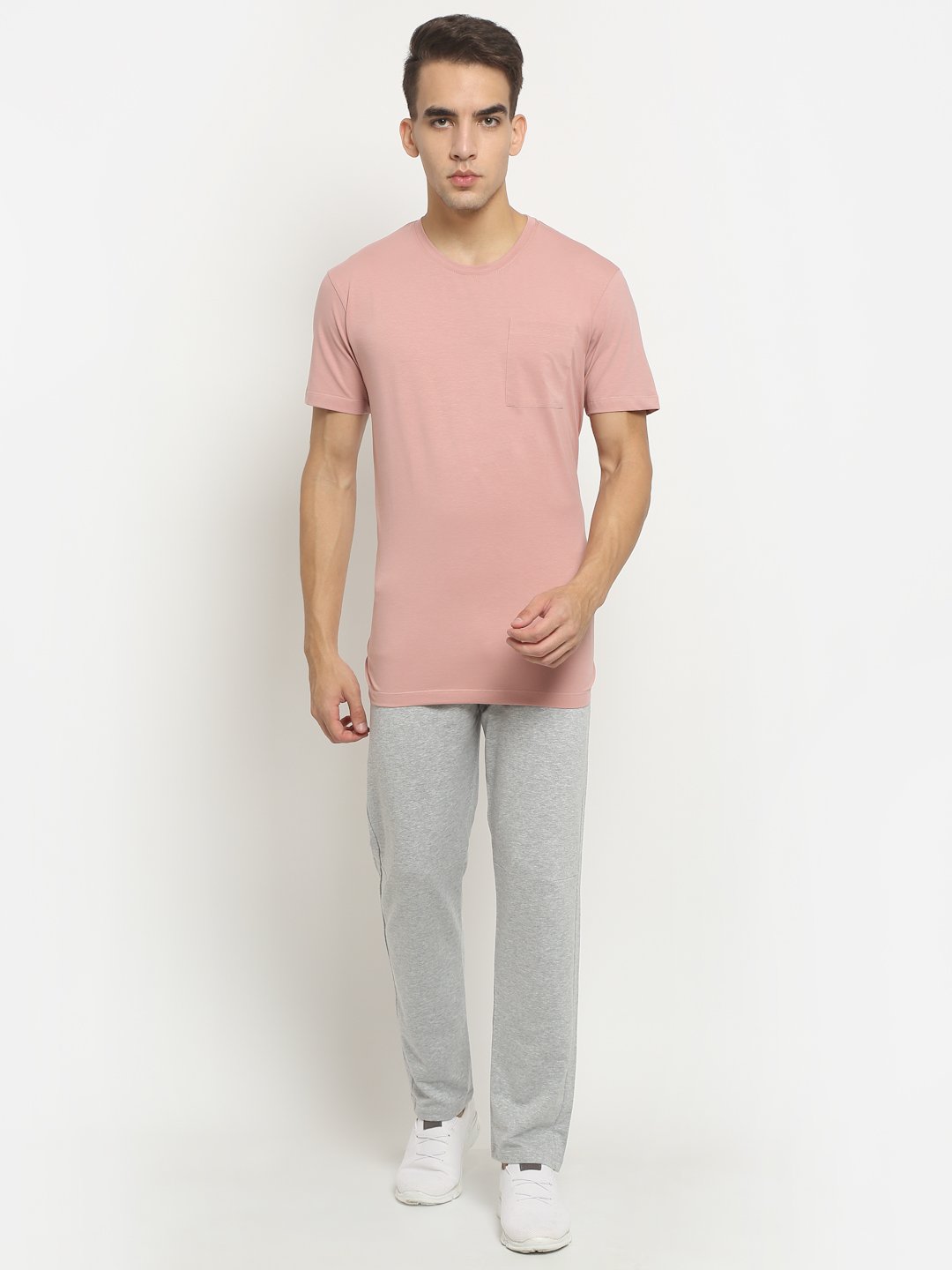 Men Grey Solid Cotton Lycra Lower - Global Republic