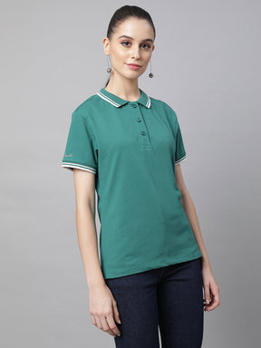 women bottle green cotton solid top