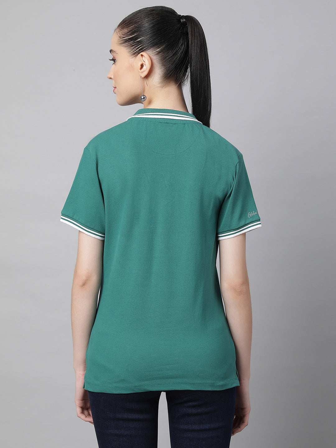 women bottle green cotton solid top