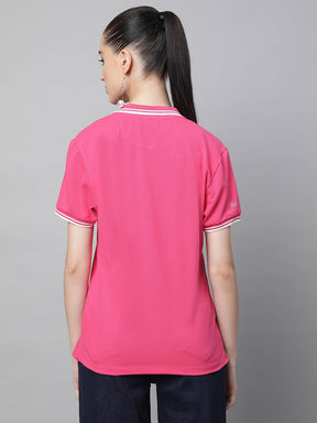 women hot pink cotton solid top