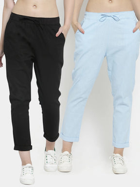 Plain Black And Light Blue Combo Of 2 Lowers