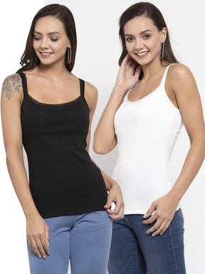 Plain Black And White Combo Of 2 Scoop Neck Tops