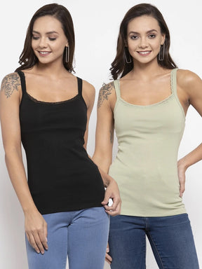 Plain Green And Black Combo Of 2  Scoop Neck Tops
