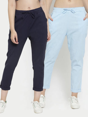 Plain Navy Blue And Light Blue Combo Of 2 Lowers