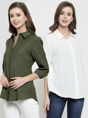 women plain olive and white combo