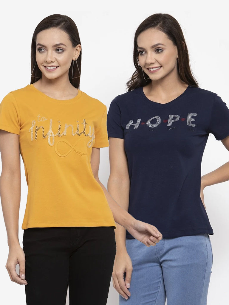 Ladies N/H alpha Printed Combo Of 2 T-Shirts