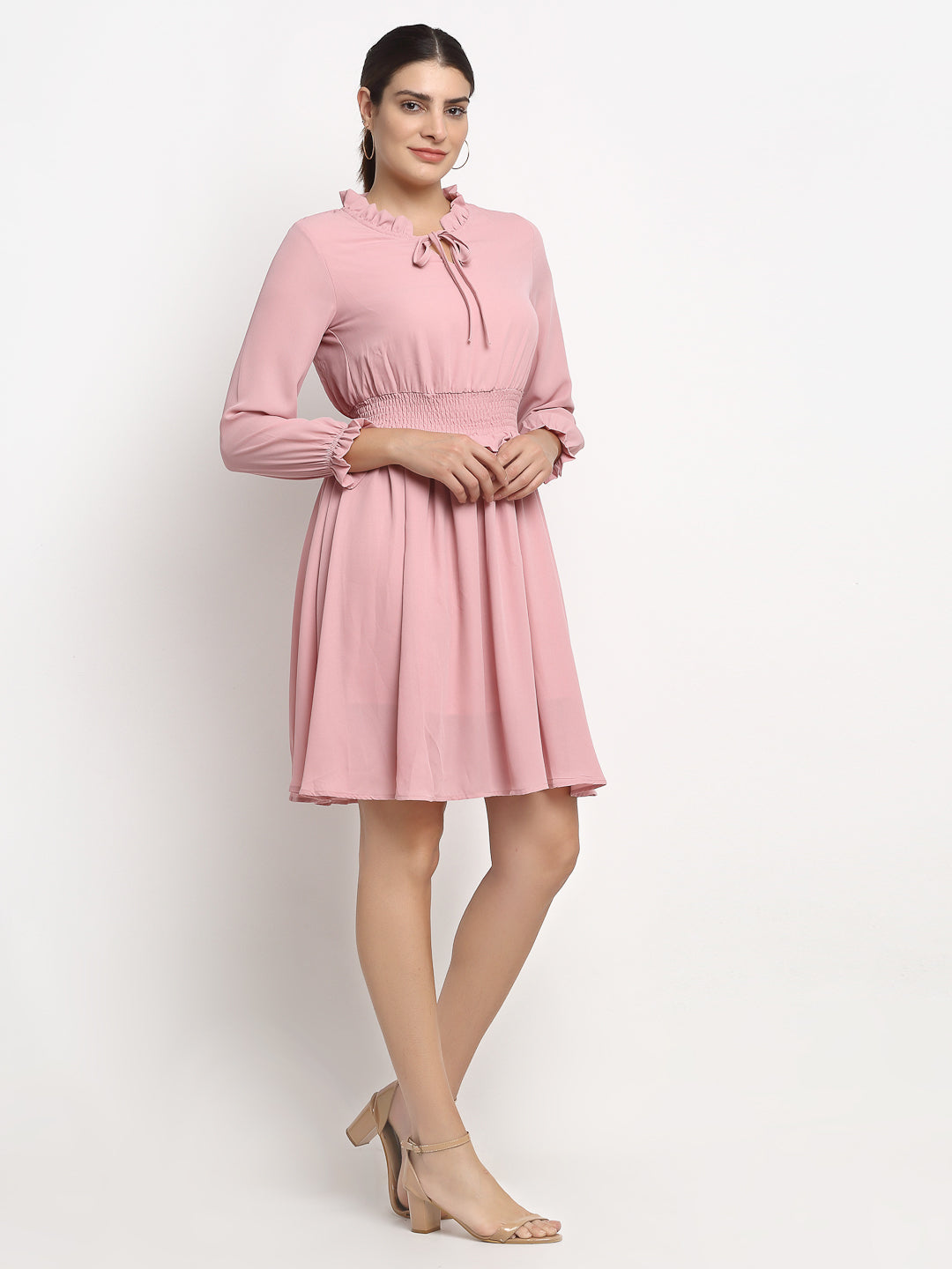 Buy Women Blue High Neck Solid Knee Length Frock Dress Global Republic