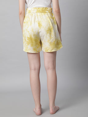 women yellow rayon printed shorts