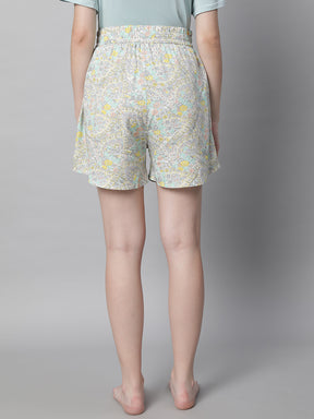 Women Grey Rayon Printed Shorts