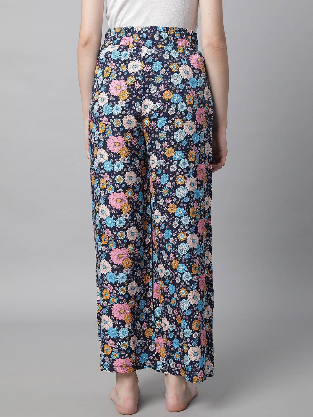 women navy blue rayon printed lower