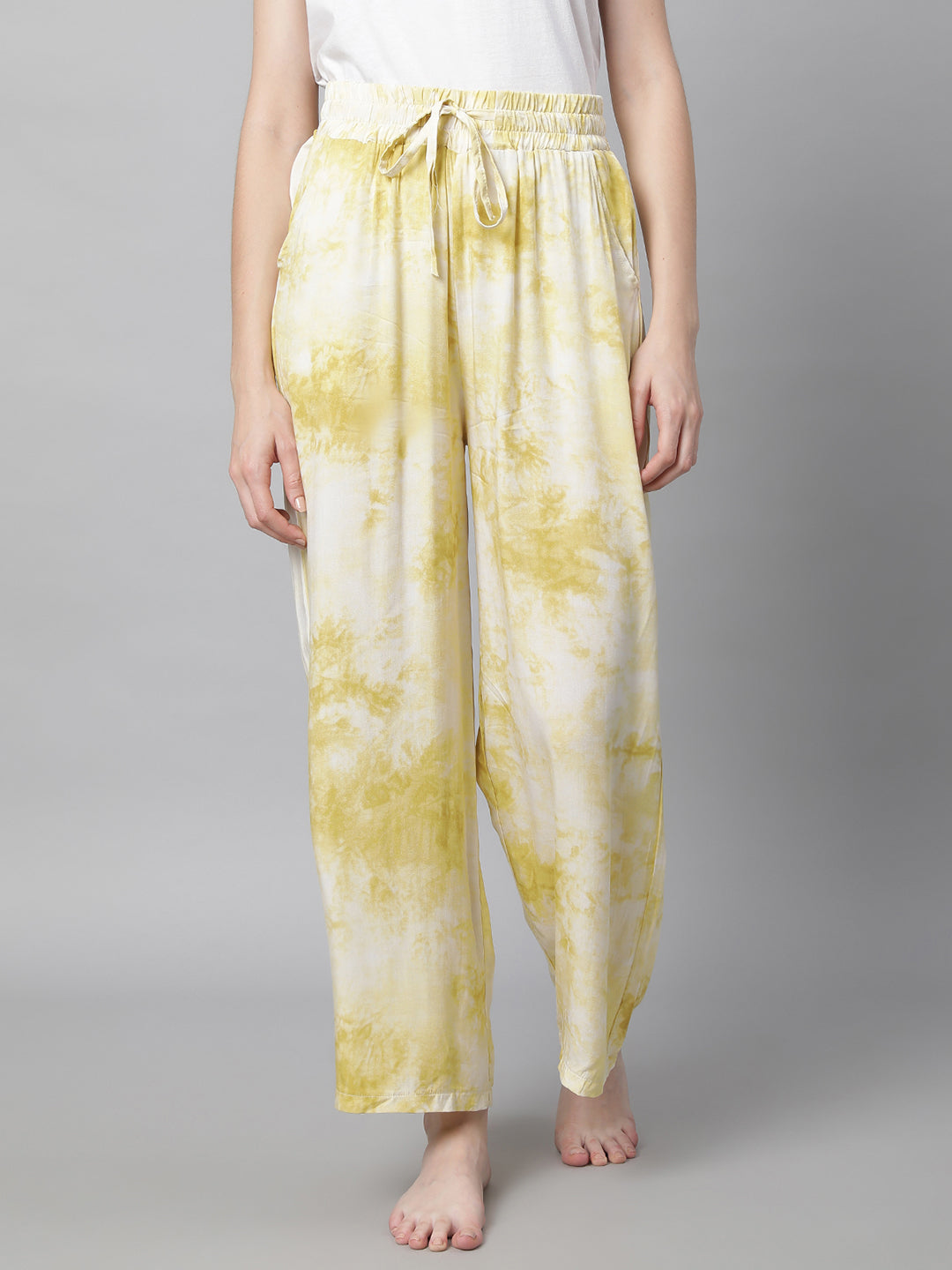 women yellow rayon printed lower