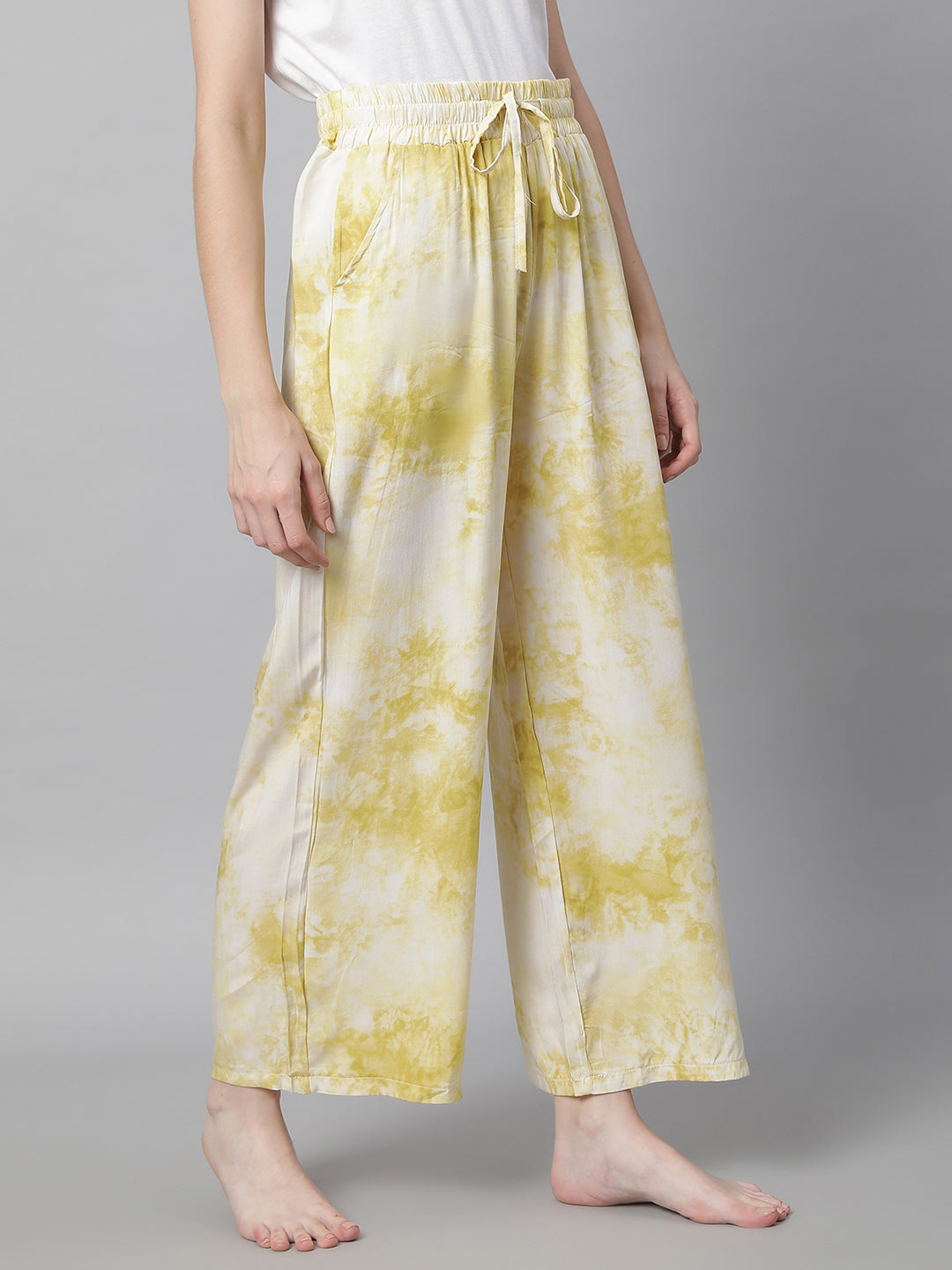 women yellow rayon printed lower