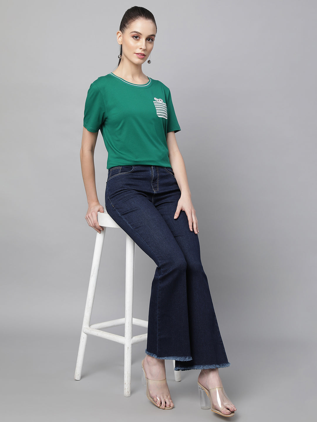 women green hosiery solid top