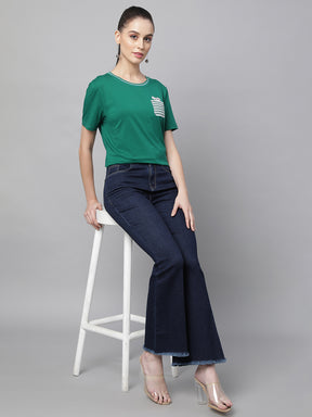 women green hosiery solid top