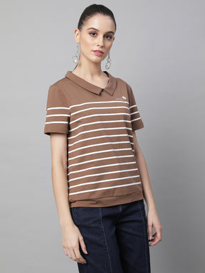 women brown hosiery striped top