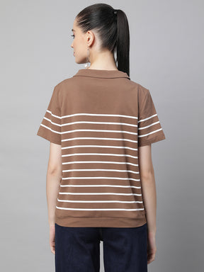 women brown hosiery striped top