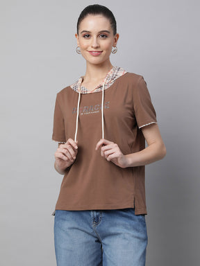 women brown hosiery embellished top