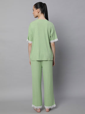 Women Green Loose Fit Night Suit Set