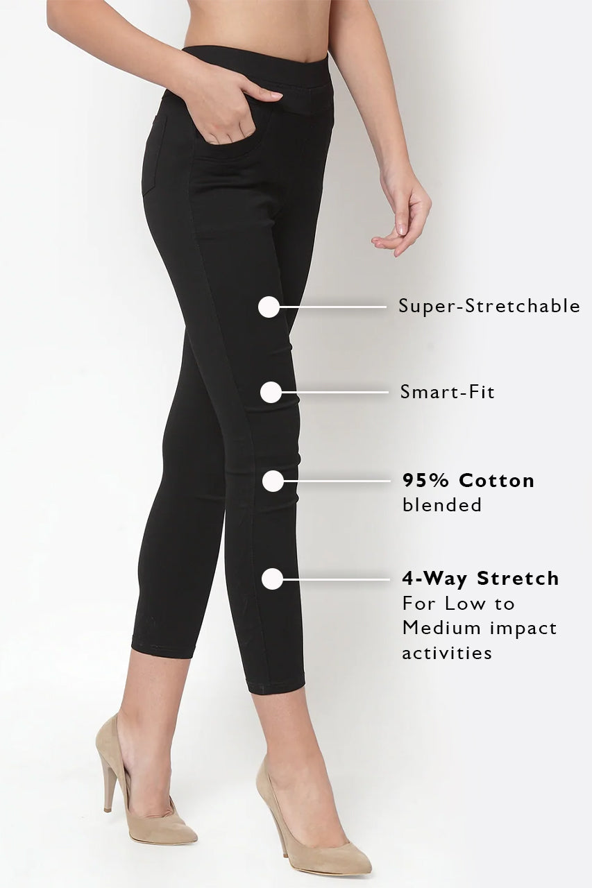 Women Solid Black Jegging - Global Republic