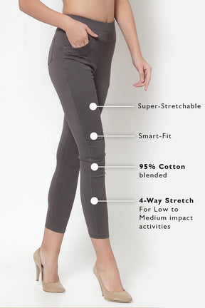 Buy Women Mid-Rise Grey Ankle Length Stretchable Jegging - Global