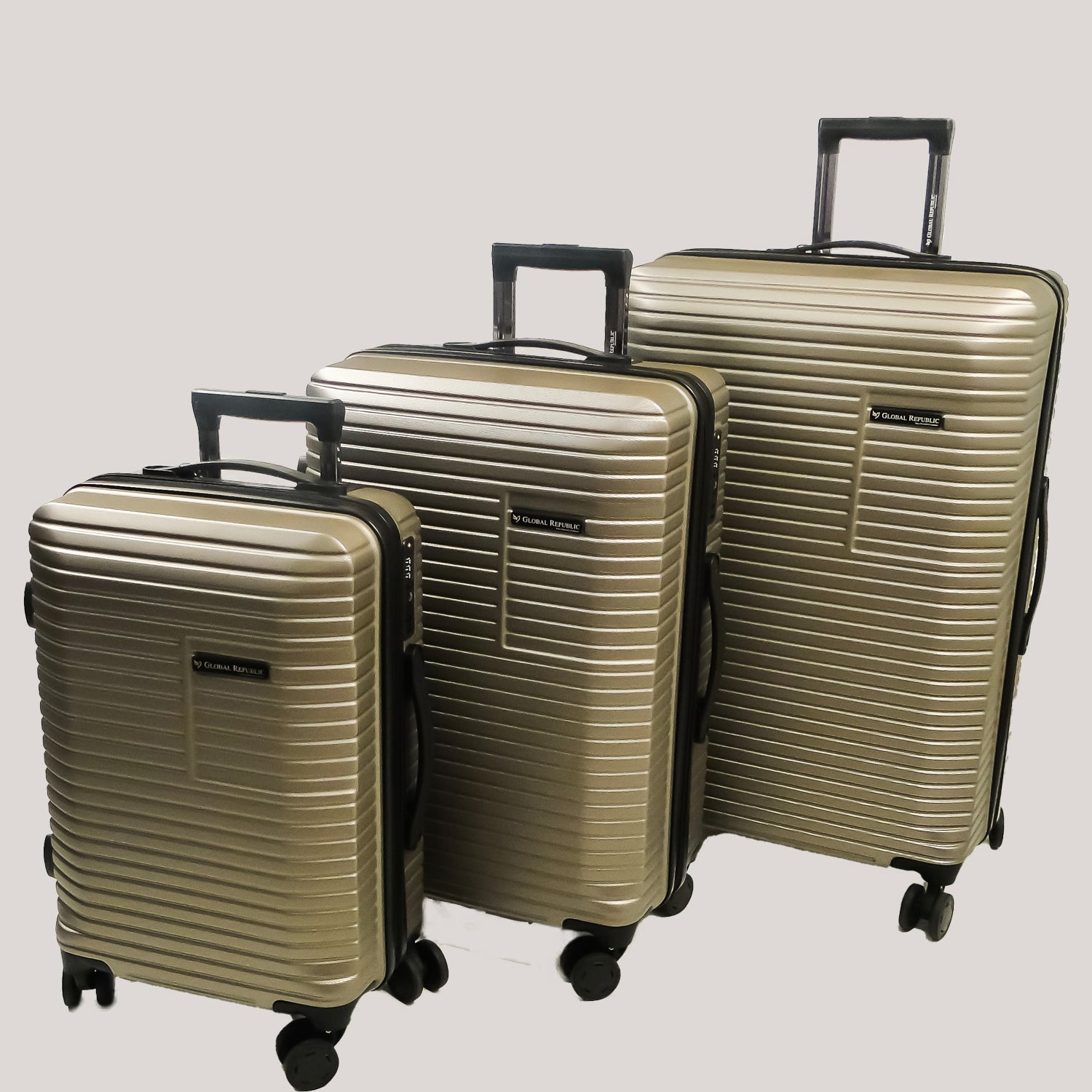 Set of 3 Light Polycarbonate Trolley Luggage Bags (Small, Medium and Large) - Gold Color
