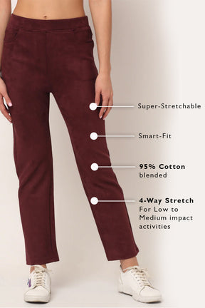Ankle-Length Solid Maroon Suede Jegging