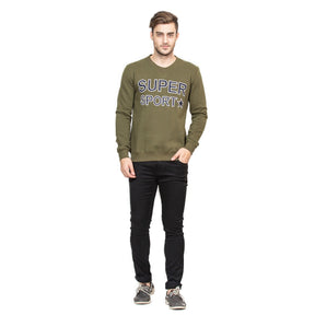 Mens Printed Olive Round Neck Sweat Shirt
