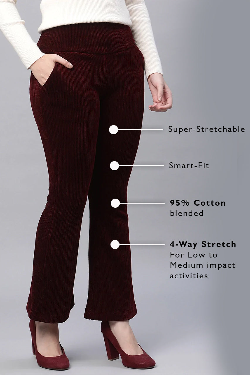 Wine Cordroy High Rise Bootcut Jegging